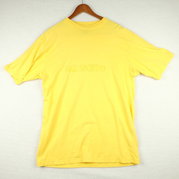 Vintage Mens T Shirt Medium Yellow Sail Sport Preppy Christopher Rand 90s - Picture 1 of 10
